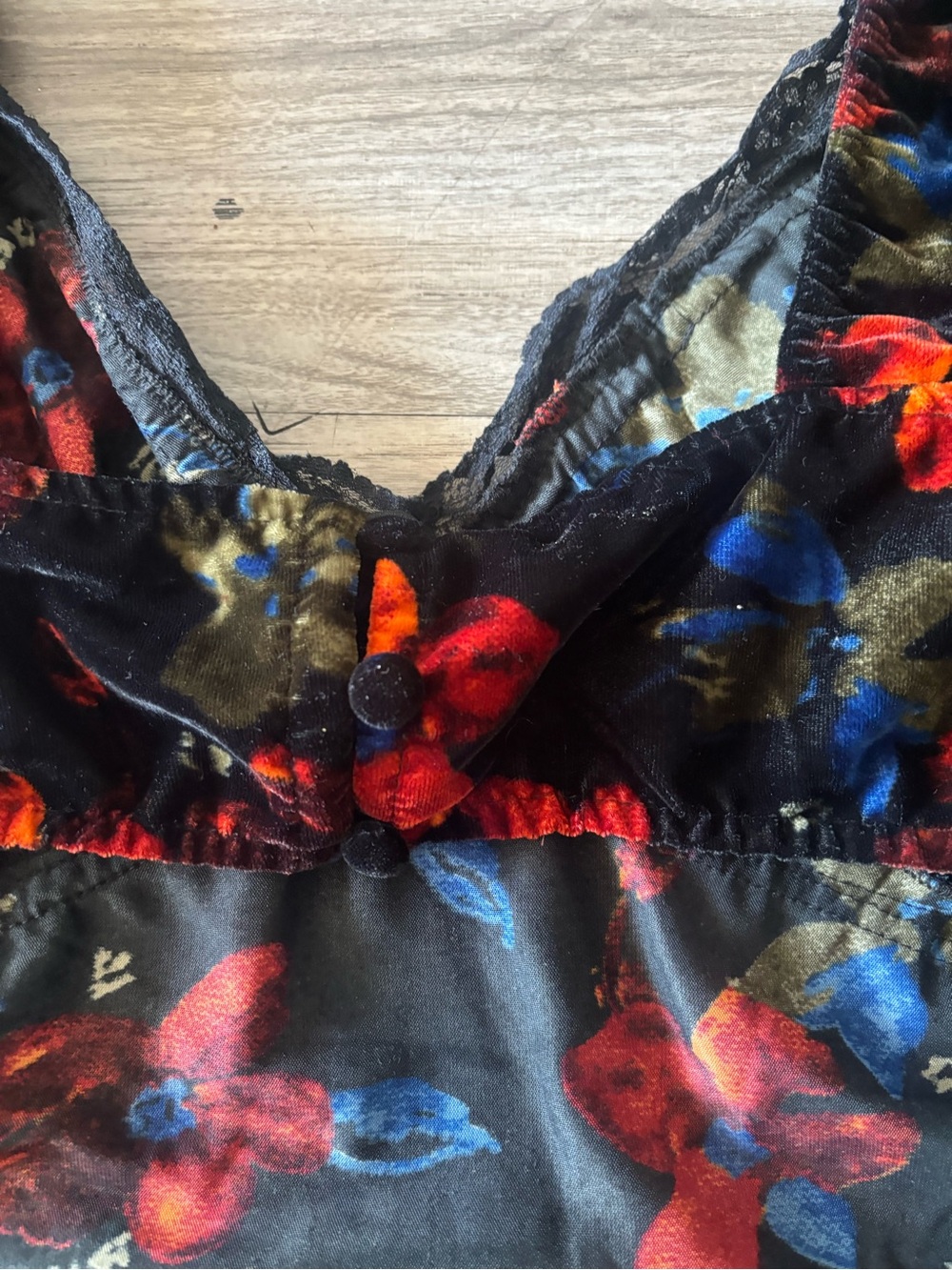 Nasty Gal Black Velvet Maxi Dress with Red and Blue Floral Print - Picture 8 of 9
